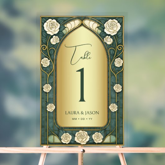 Sage Stained Glass Floral Wedding Table Number Acryl Bord (Neutraal)