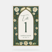 Sage Stained Glass Floral Wedding Table Number Acryl Bord (Voorkant)