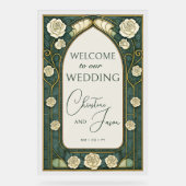 Sage Stained Glass Floral Wedding Welcome Acryl Bord (Voorkant)
