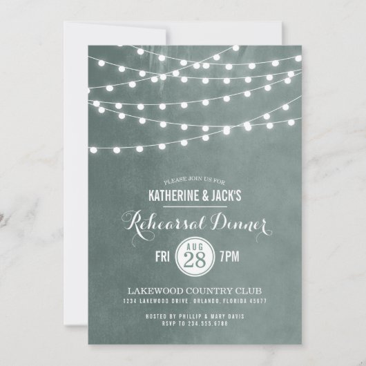 Sage String Lights repetitie diner uitnodiging (Voorkant)