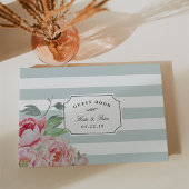 Sage Stripe en Antiek Blush Peony Wedding Gastenboek