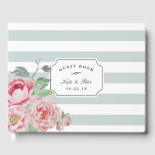 Sage Stripe en Antiek Blush Peony Wedding Gastenboek (Voorkant)