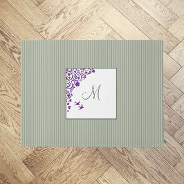 Sage Stripe Paarse Floral Script Monogram Doormat Deurmat