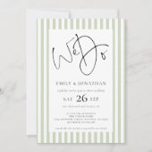 Sage Stripe We Do 3 Foto's QR Code Huwelijk  Kaart (Voorkant)