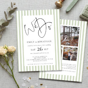 Sage Stripe We Do 3 Foto's QR Code Huwelijk Kaart