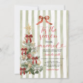 Sage Stripes Red Bow Christmas Tree Couple Wedding Kaart (Voorkant)