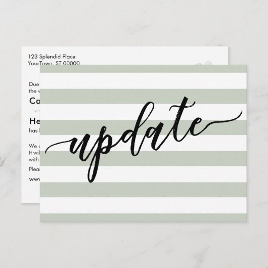 Sage Stripes uitgesteld bruiloft update bericht Briefkaart (Voorkant / Achterkant)