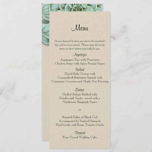 Sage Succulent Bruiloft Menu (Voorkant / Achterkant)