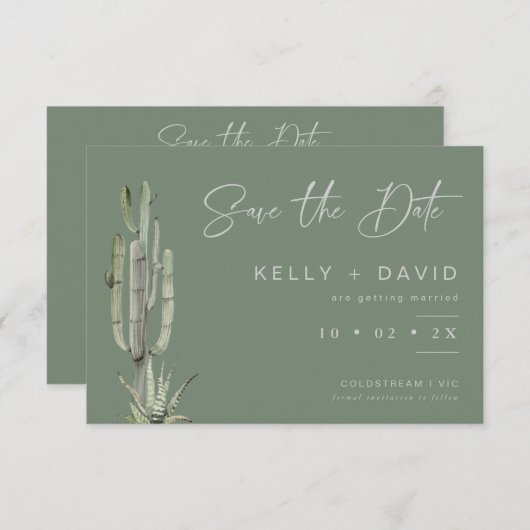 Sage Succulent Cactus Trouwkaart Save The Date Kaart (Voorkant / Achterkant)