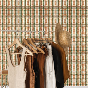 Sage Tan en Bruine Herfst Kleur Plaid Behang