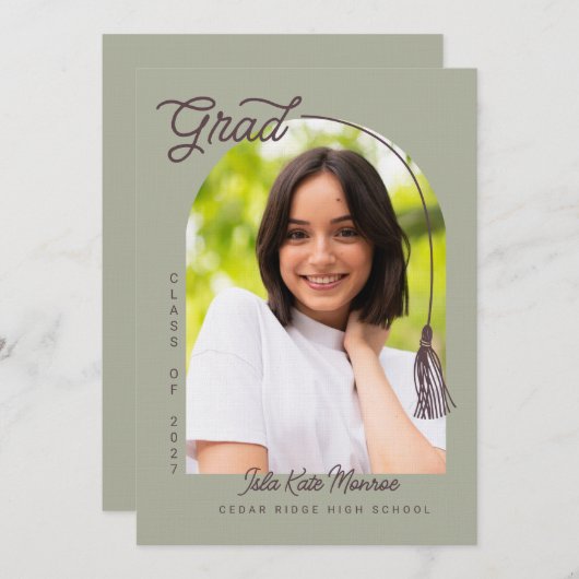 Sage Tassel Grad Announcement with Photo Kaart (Voorkant / Achterkant)