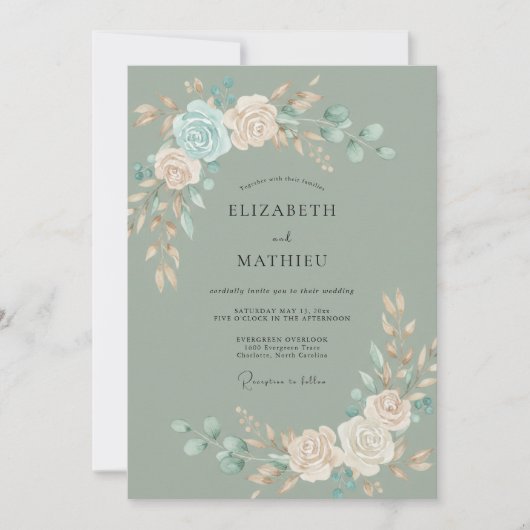 Sage Teal Botanische Serene Bruiloft Kaart (Voorkant)