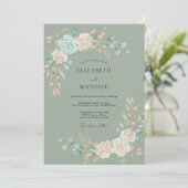 Sage Teal Botanische Serene Bruiloft Kaart (Staand voorkant)