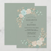 Sage Teal Botanische Serene Bruiloft Kaart (Voorkant / Achterkant)