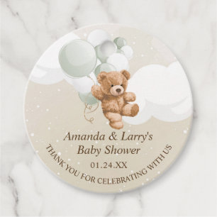 Sage teddybeer met ballonnen bedankjes labels