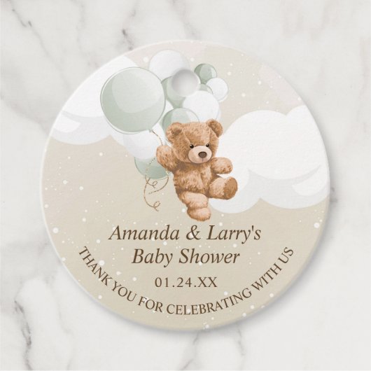 Sage teddybeer met ballonnen bedankjes labels (Voorkant)