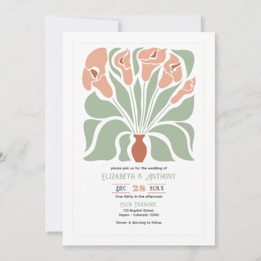 Sage & Terracotta Abstract Floral Boho Wedding Kaart (Voorkant)
