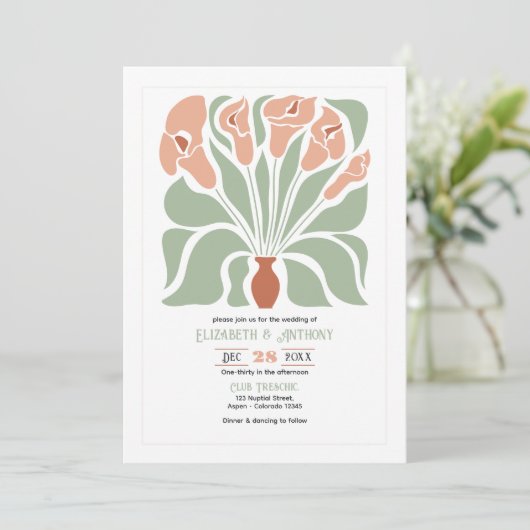 Sage & Terracotta Abstract Floral Boho Wedding Kaart (Staand voorkant)