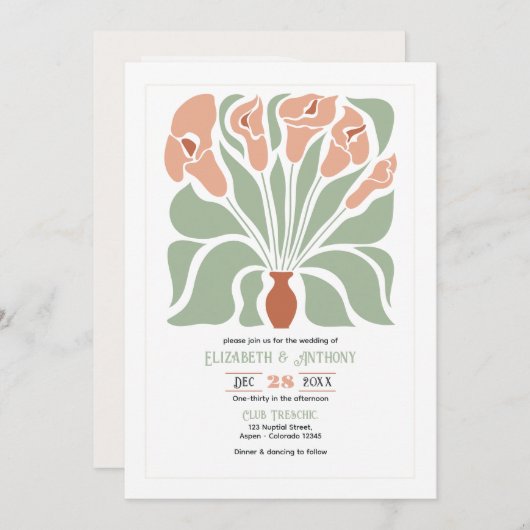 Sage & Terracotta Abstract Floral Boho Wedding Kaart (Voorkant / Achterkant)