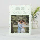 Sage Tiny Hearts Foto Save the Dates Kaart (Staand voorkant)
