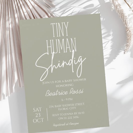 Sage Tiny Human Shindig Neutraal Modern Baby showe Kaart