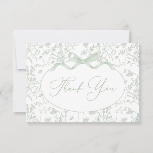 Sage Toile Baby shower Bedankt Card (Voorkant)