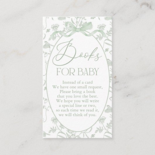 Sage toile Baby shower Boek Informatiekaartje (Voorkant)