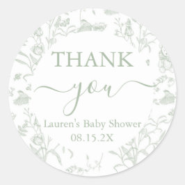Sage Toile Beer Baby shower Ronde Sticker