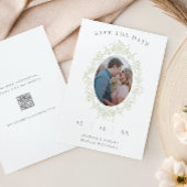 Sage Toile Floral Frame Photo QR Code Wedding Save The Date