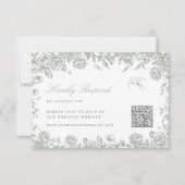 Sage Toile RSVP kaart met QR code Chinoiserie Voge (Voorkant)