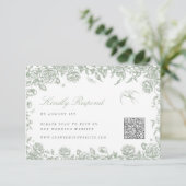 Sage Toile RSVP kaart met QR code Chinoiserie Voge (Staand voorkant)