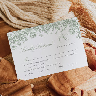 Sage Toile Trouw RSVP-kaart met maaltijdkeuzes RSVP Kaartje