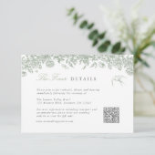 Sage Toile Trouwdetails Enclosure Card QR Code Informatiekaartje (Staand voorkant)