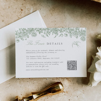 Sage Toile Trouwdetails Enclosure Card QR Code Informatiekaartje