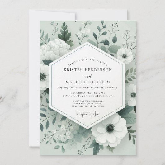 Sage Tonal Botanical Wedding Kaart (Voorkant)