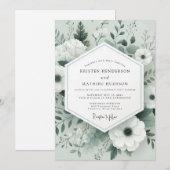 Sage Tonal Botanical Wedding Kaart (Voorkant / Achterkant)