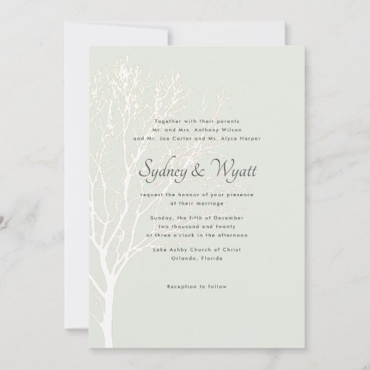 Sage Tree Parents Names Custom Wedding Invitation Kaart (Voorkant)