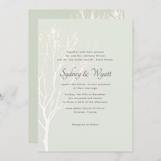 Sage Tree Parents Names Custom Wedding Invitation Kaart (Voorkant / Achterkant)