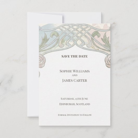 Sage Trellis Art Nouveau Save The Date (Voorkant)