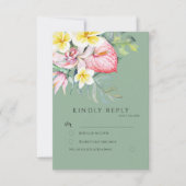 Sage Tropical Floral Botanical Wedding RSVP Kaartje (Voorkant)