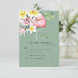 Sage Tropical Floral Botanical Wedding RSVP Kaartje