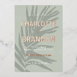 Sage Tropische Palm Leaf Bruiloft Folie Uitnodiging