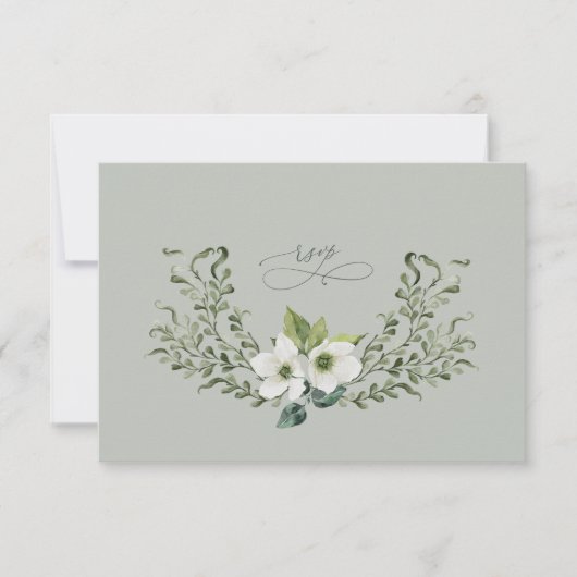 Sage Tuin Bruiloft RSVP Respons Enclosure Kaart (Voorkant)