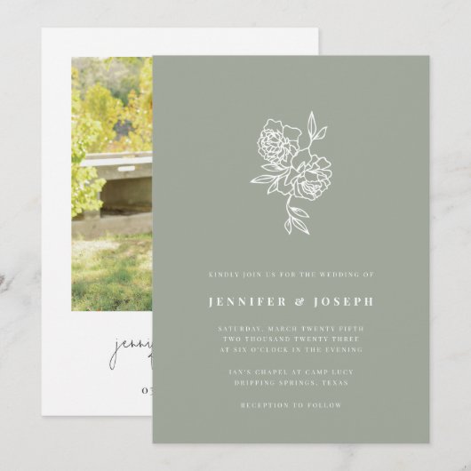 Sage | TuinFloral Photo Wedding Kaart (Voorkant / Achterkant)