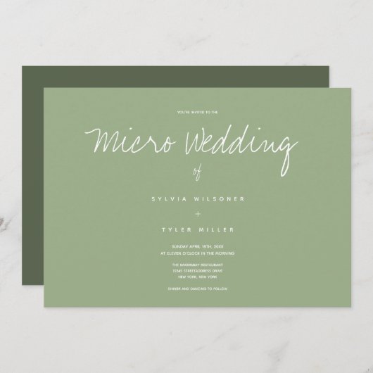 Sage Typography Micro Wedding Invitation (Voorkant / Achterkant)