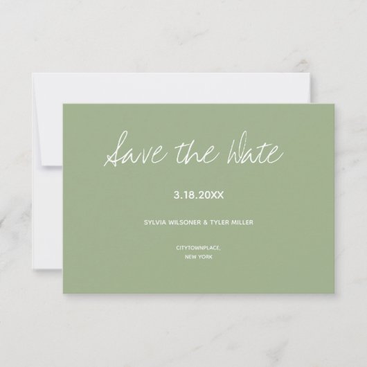 Sage Typography Minimalist Wedding Save The Date (Voorkant)