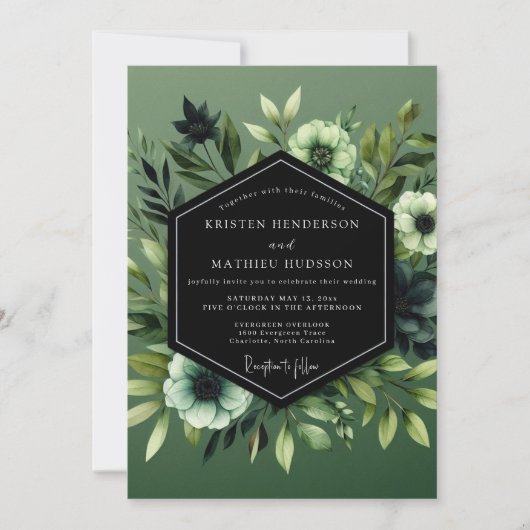 Sage Umbrale Botanische Bruiloft Kaart (Voorkant)