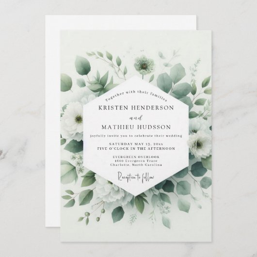 Sage Verdant Botanical Wedding Kaart (Voorkant / Achterkant)