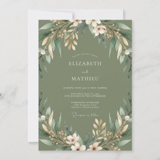 Sage Verdant Flourish Bruiloft Kaart (Voorkant)
