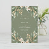 Sage Verdant Flourish Bruiloft Kaart (Staand voorkant)